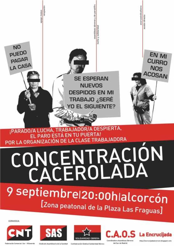 Concentración Cacerolada en Alcorcón: ¡PARADO/A LUCHA, TRABAJADOR/A DESPIERTA!