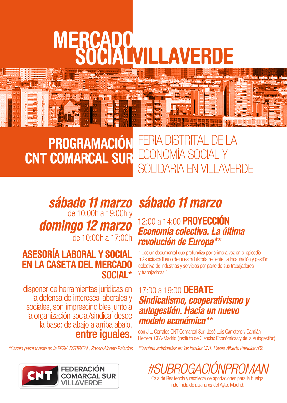 11 y 12 marzo | CNT en el Mercado Social de Villaverde