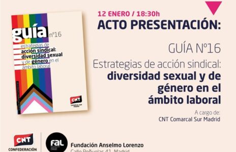 12 enero: Presentación ‘Guía nº16 Estrategias de acción sindical: diversidad sexual y de género en el ámbito laboral’